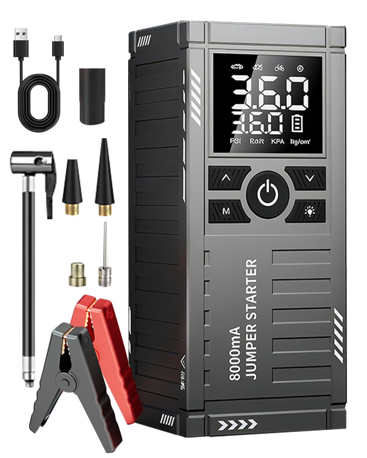 4500A Avviatore Batteria Auto con Compressore 150PSI, Booster Avviamento Auto Professionale per Motori 8L Gas / 6L Diesel, Jump Starter Portatile 12V e Starter Auto Portatile con Display LED