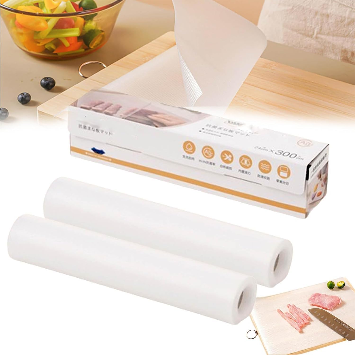 NALACAL Disposable Cutting Board Mat (24 x 300cm), Durable, Portable, Flexible Chopping Board for Meat, Chicken, Fish, and Vegetables – Includes 1 Mat + 1 Replacement Pack (0.4kg)