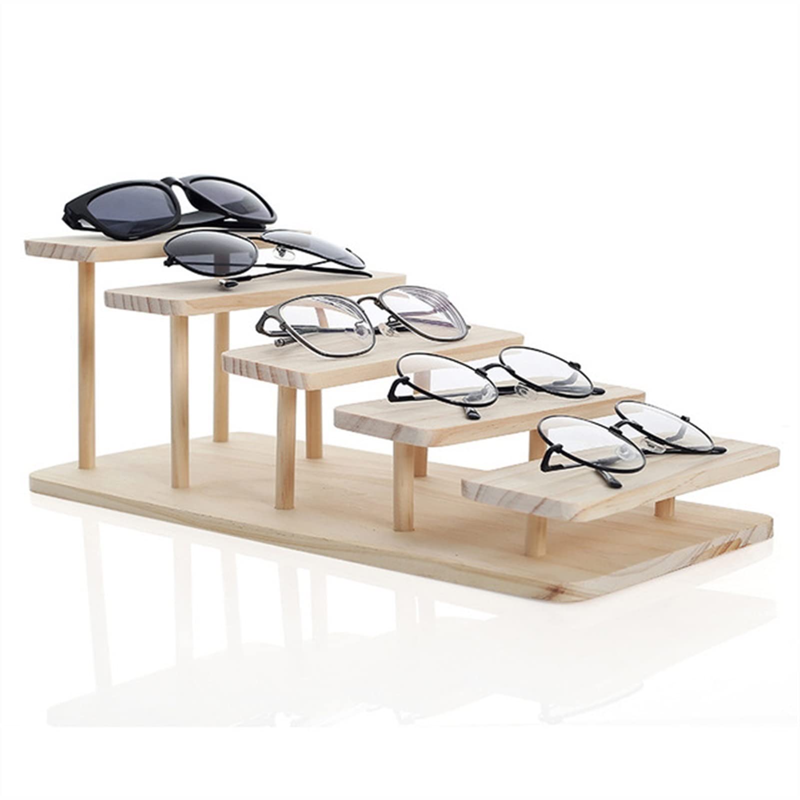 UNNS Uchwyt na okulary stojak na okulary stojak drewniany uchwyt ekspozycyjny okulary przeciwsłoneczne organizer stojaki okulary przeciwsłoneczne stojak na okulary przeciwsłoneczne ekspozytor okulary (rozmiar: 5 warstw)