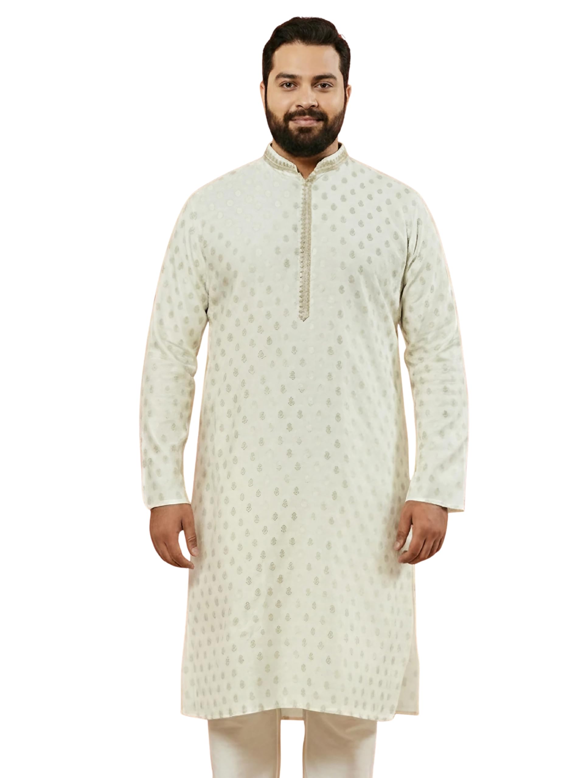 vastramay Men's Cream Silk Jacquard Kurta - Wedding Traditional Luxury-picture-29