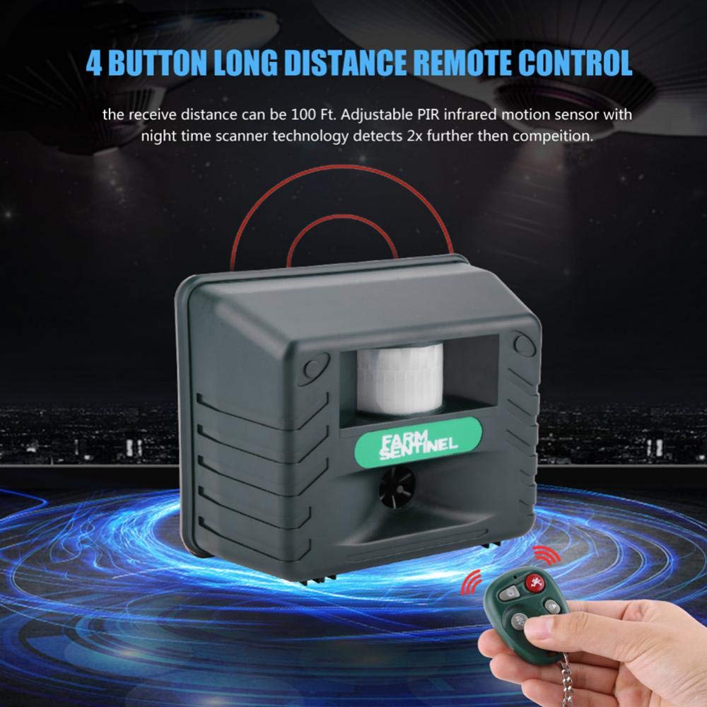 Control ultrasónico de Animales para Exteriores, Repelente electrónico de plagas de 4 Sonidos de Alarma con Sensor infrarrojo para Aves, Animales Salvajes(EU Plug 220V)