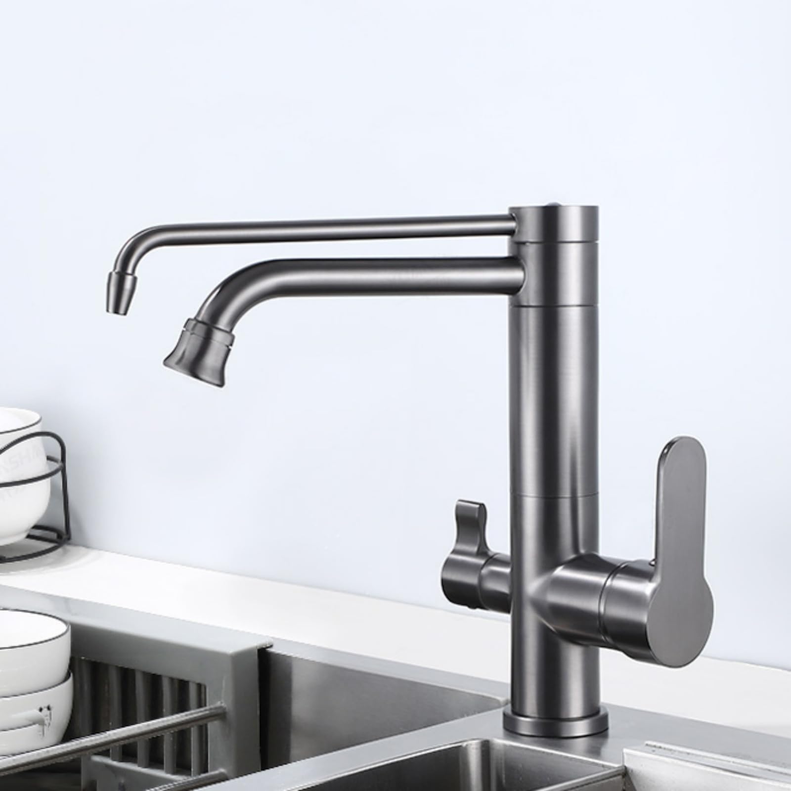 GLETSF 360 Swivel Kitchen Faucet with Water Filter - 3-Way Mixer Tap - Chrome & Black Purifier for Clean Drinking Water - Modern Kitchen Upgrade,