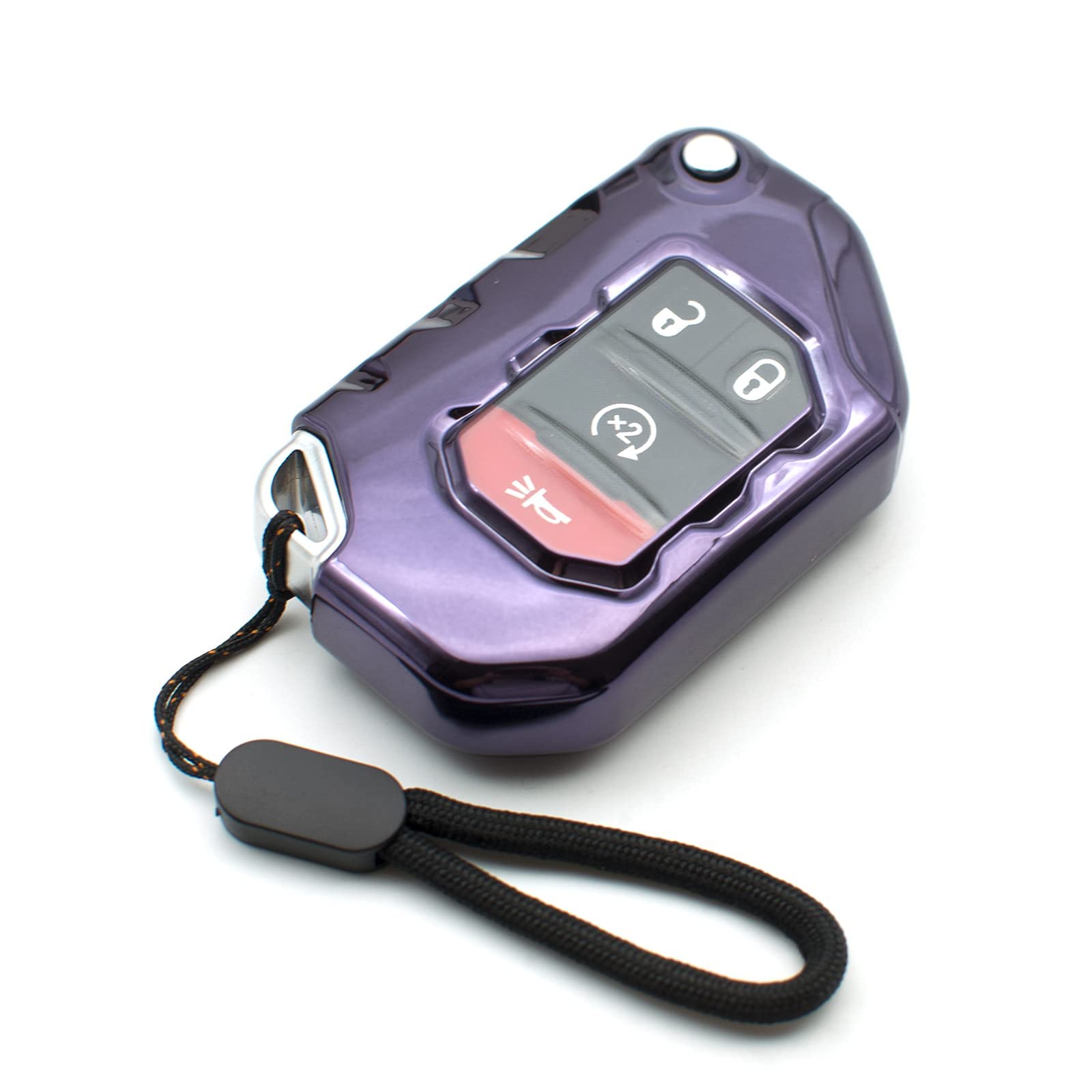 MECHCOSCompatible with Jeep Wrangler JL JLU Rubicon Wagoneer Gladiator JT Sahara JLU Purple Black TPU Flip Key Fob Cover Case Remote Holder Skin Protector Sleeve Accessories