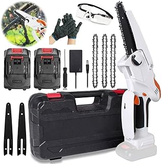 6 Inch Mini Chainsaw 24V Cordless Chainsaw with 2 Battery Electric Chainsaw with 3 Chains and 2 Guide Bar Battery Powered Chainsaw for Garden Tree Branch Wood Cutting