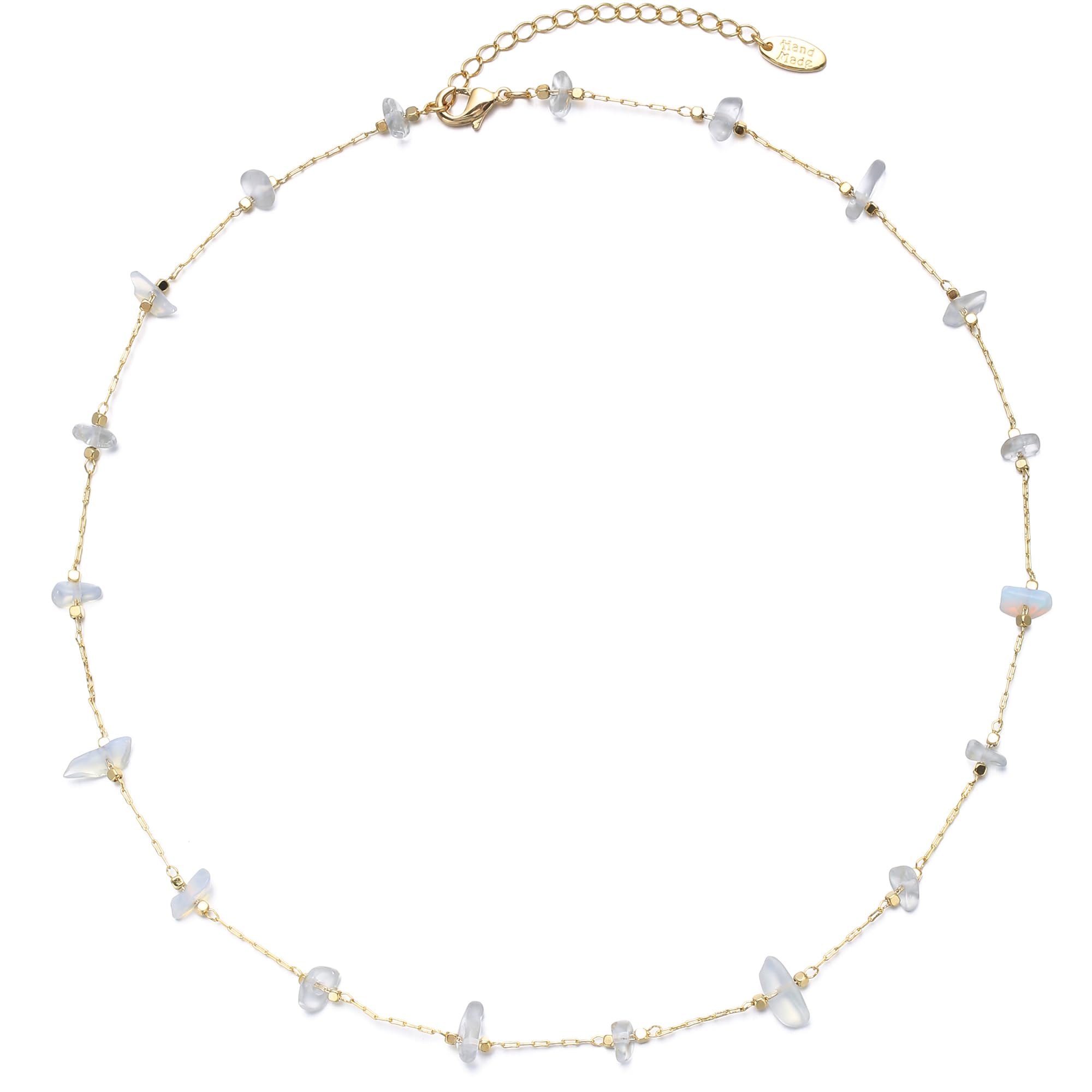 14K Gold Plated Dainty Choker Necklace, Handmade Crystal Beach Beads Necklace Chain Jewelry, Adjustable Gold Chain Delicate Fashion Choker Necklace