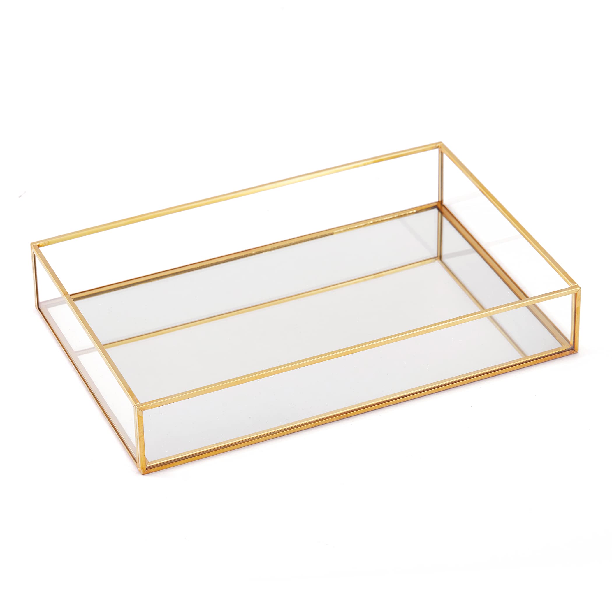 Złota taca dekoracyjna z lustrem biżuteria organizer na perfumy taca toaletkowa, dekoracyjna taca do komody, łazienka sypialnia przechowywanie kosmetyków, 30 cm x 20 cm x 5 cm
