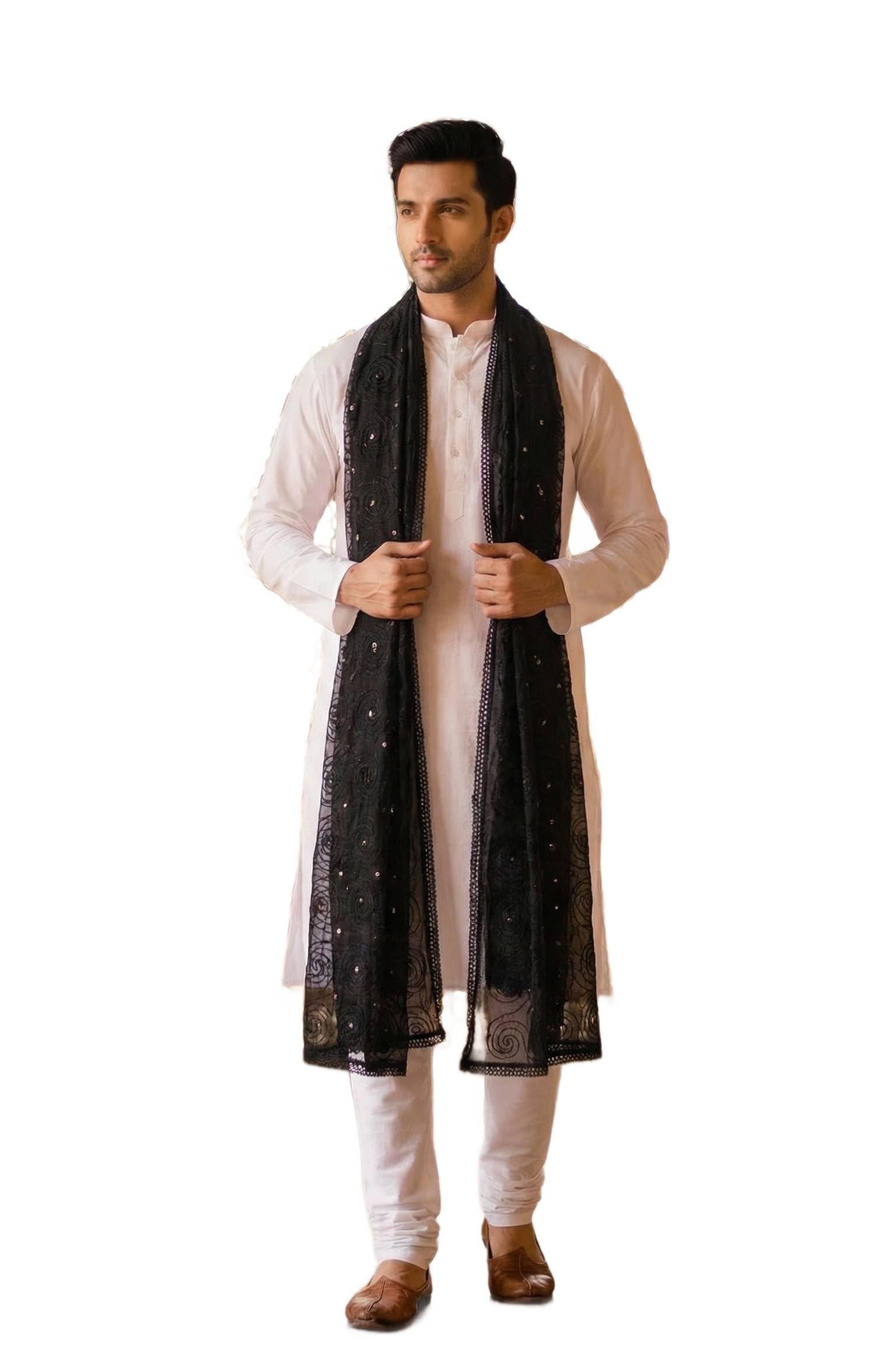 zamour Men’s Pure Cotton Dupatta with Spiral Thread Work and Sequin Detailing | Soft & Lightweight Ethnic Scarf | Perfect for Festivals & Wedding-picture-47
