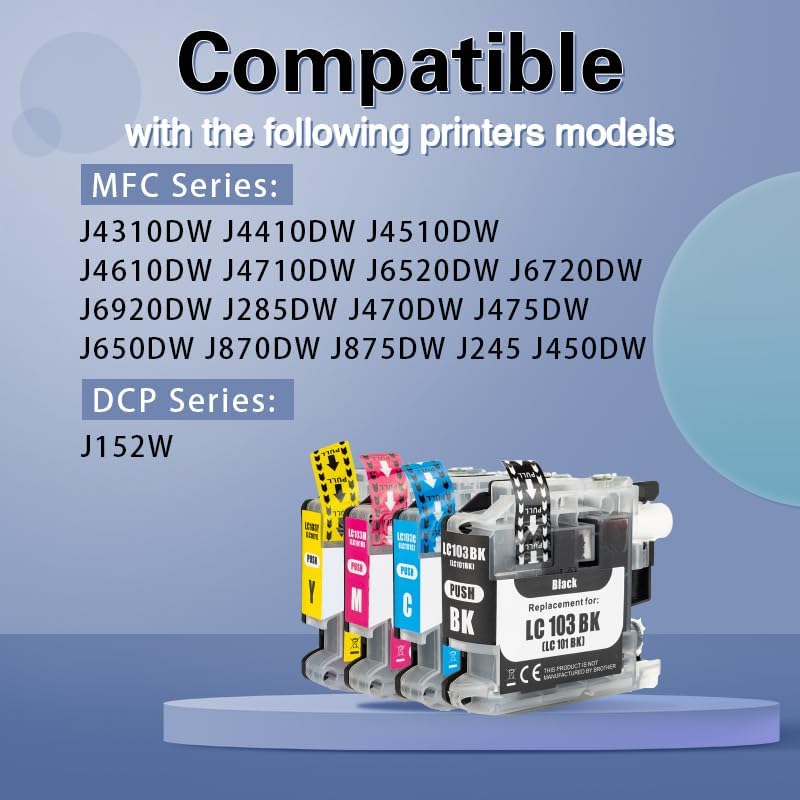 Compatible LC103 Ink Cartridge Replacement for Brother LC103XL Ink LC103CL for MFC-J870DW MFC-J470DW MFC-J450DW MFC-J4310DW MFC-J4410DW MFC-J6920DW MFC-J475DW Printer (3-Pack,CMY)