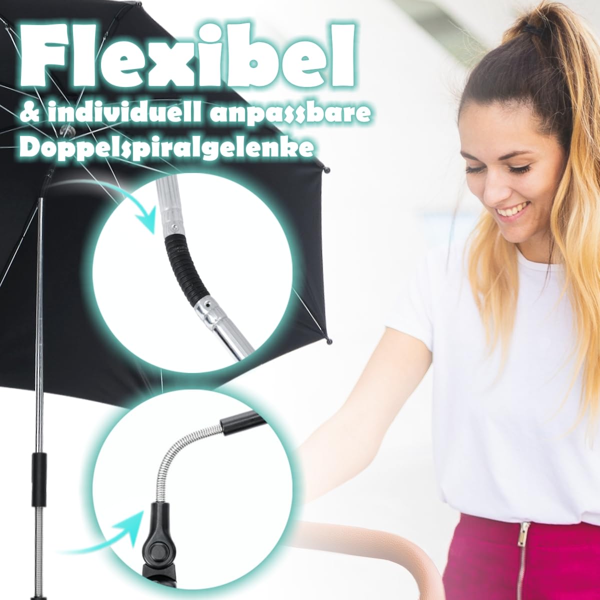 Fillikid Sonnenschirm Style im XL Format Ø72cm mit UV-Schutz 50+ Schirm universal für Kinderwagen und Buggys