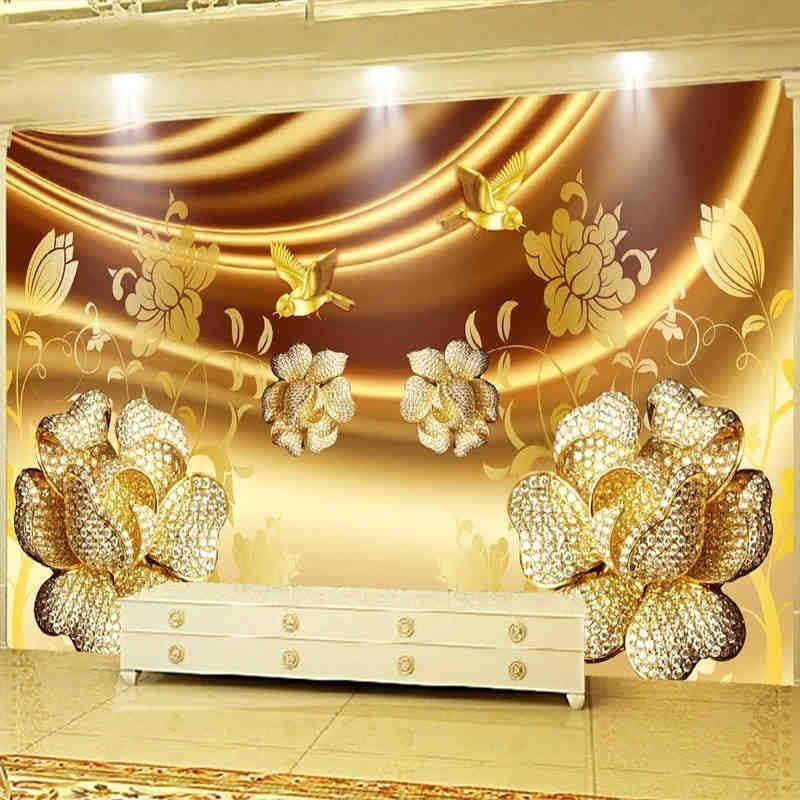 Miniatura 2 de Papel tapiz mural personalizado joyería estéreo 3D diamante magnolia flor de fondo decoración de pared estilo europeo 3D fresco