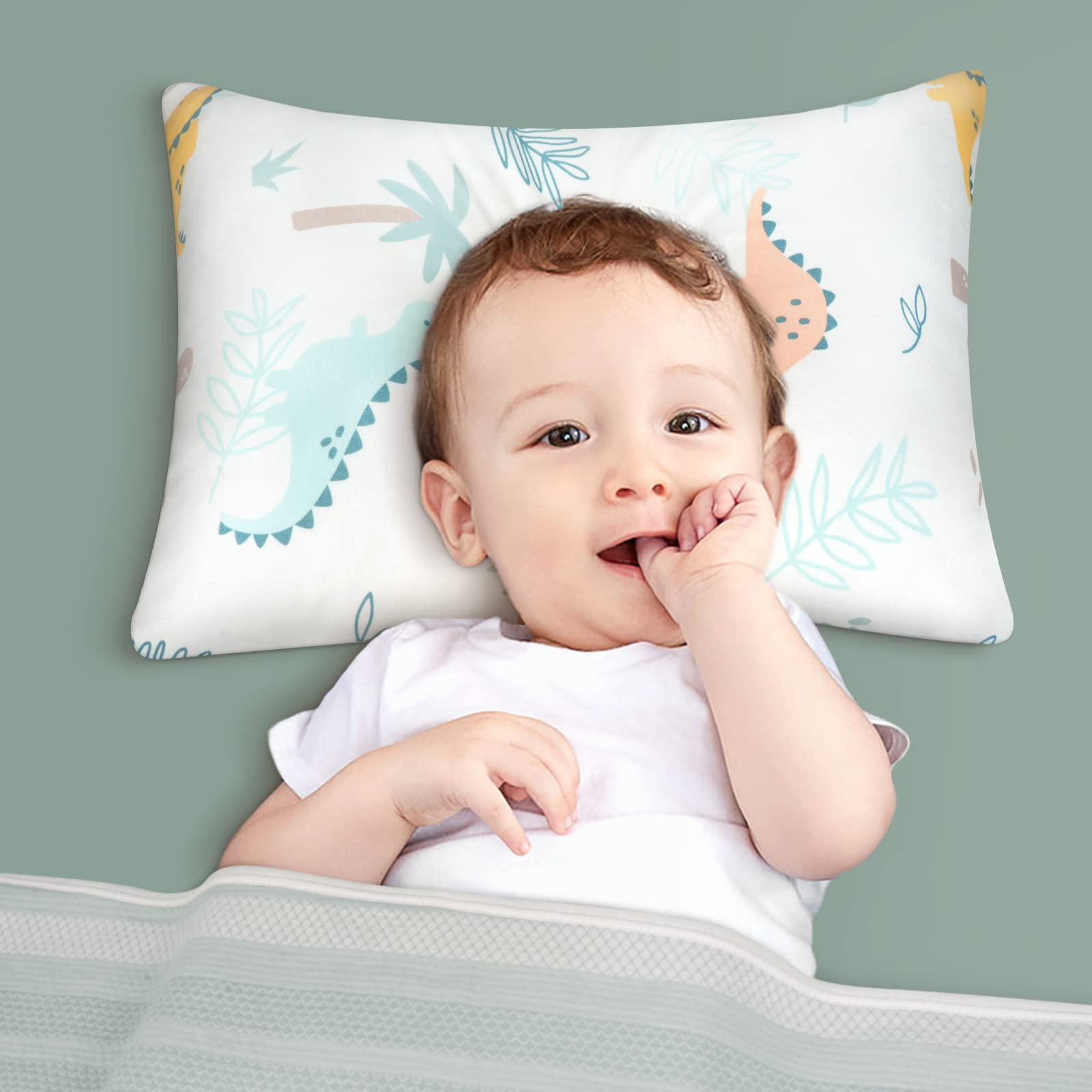 Fittia Lot de 2 Housses de Coussin Taie d'oreiller pour bébé en Coton Biologique tricoté 40x60cm Taie d'oreiller pour lit de bébé Un Sommeil paisible et Confortable, Dinosaure