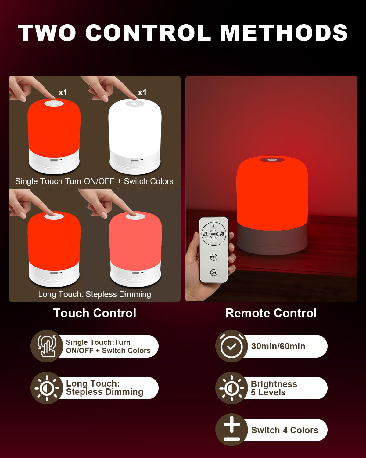 Luz nocturna de terapia roja para ayuda al sueño, lámpara de luz roja de 630 nm que promueve el sueño natural, luz nocturna recargable para dormitorios de adultos y niños