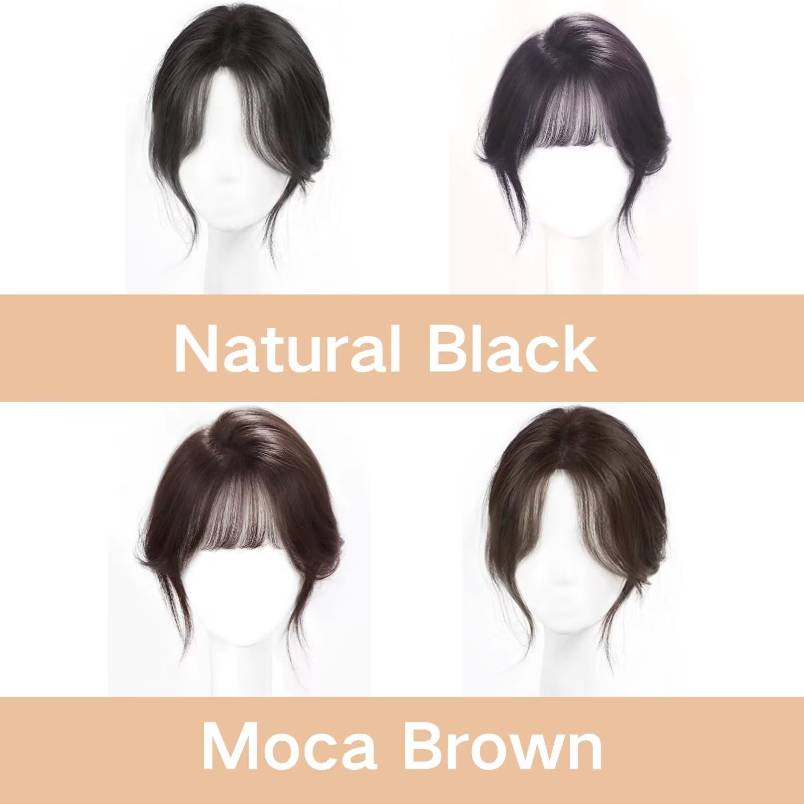 Haaropper für Frauen echtes menschliches Haar, 360 ° 3d No Pons Top Hair Extensions Haare mit achtcharakterem Pony, deckt spärliches Haar, brauner Stil 1 ab