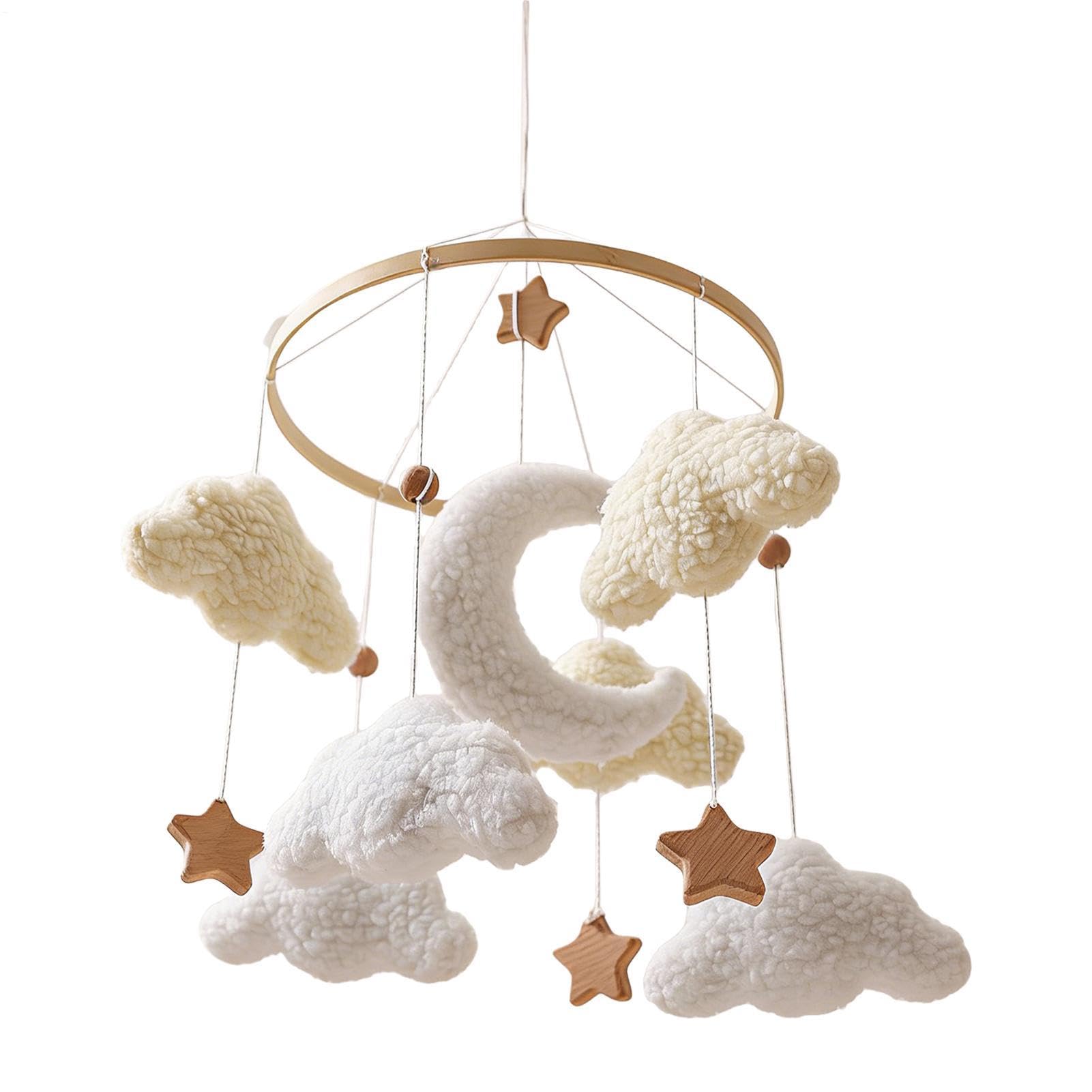 Kids Crib Mobile, Wooden Rotating Cot Mobile with Stars and Clouds