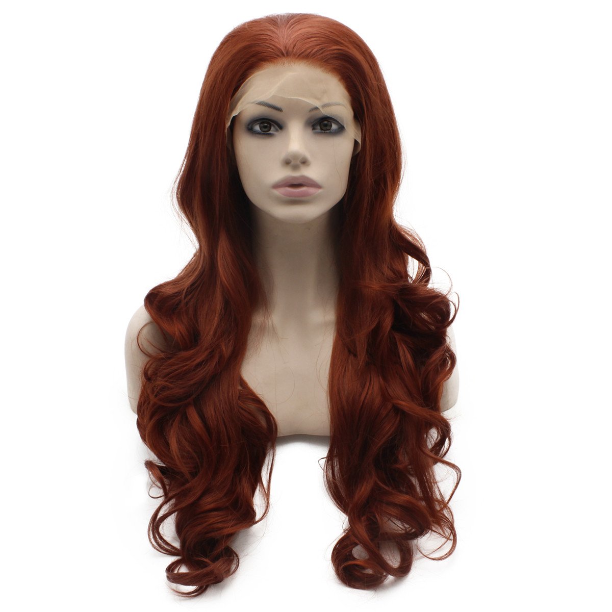 MX angel Long Wavy Burgundy Red Natural Synthetic Lace Front Wig