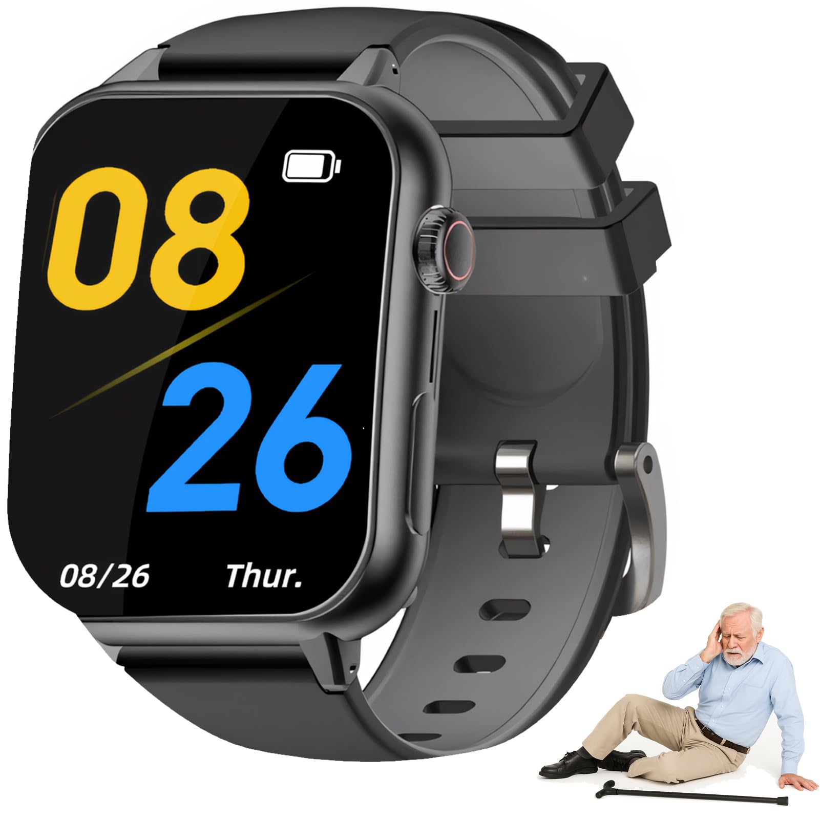 Smartwatch senior con rilevamento di caduta, pulsante SOS, localizzatore GPS, chiamata bidirezionale, impermeabile IP67, supporto scheda SIM