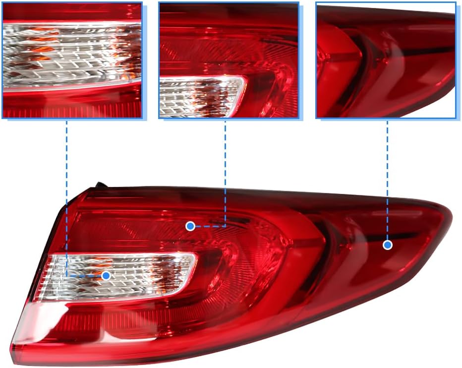 For 2015 2016 2017 Hyundai Sonata Right Side Outer Tail Light Halogen Rear Lamp Replacement Red&Clear Lens (Right Passenger Side)
