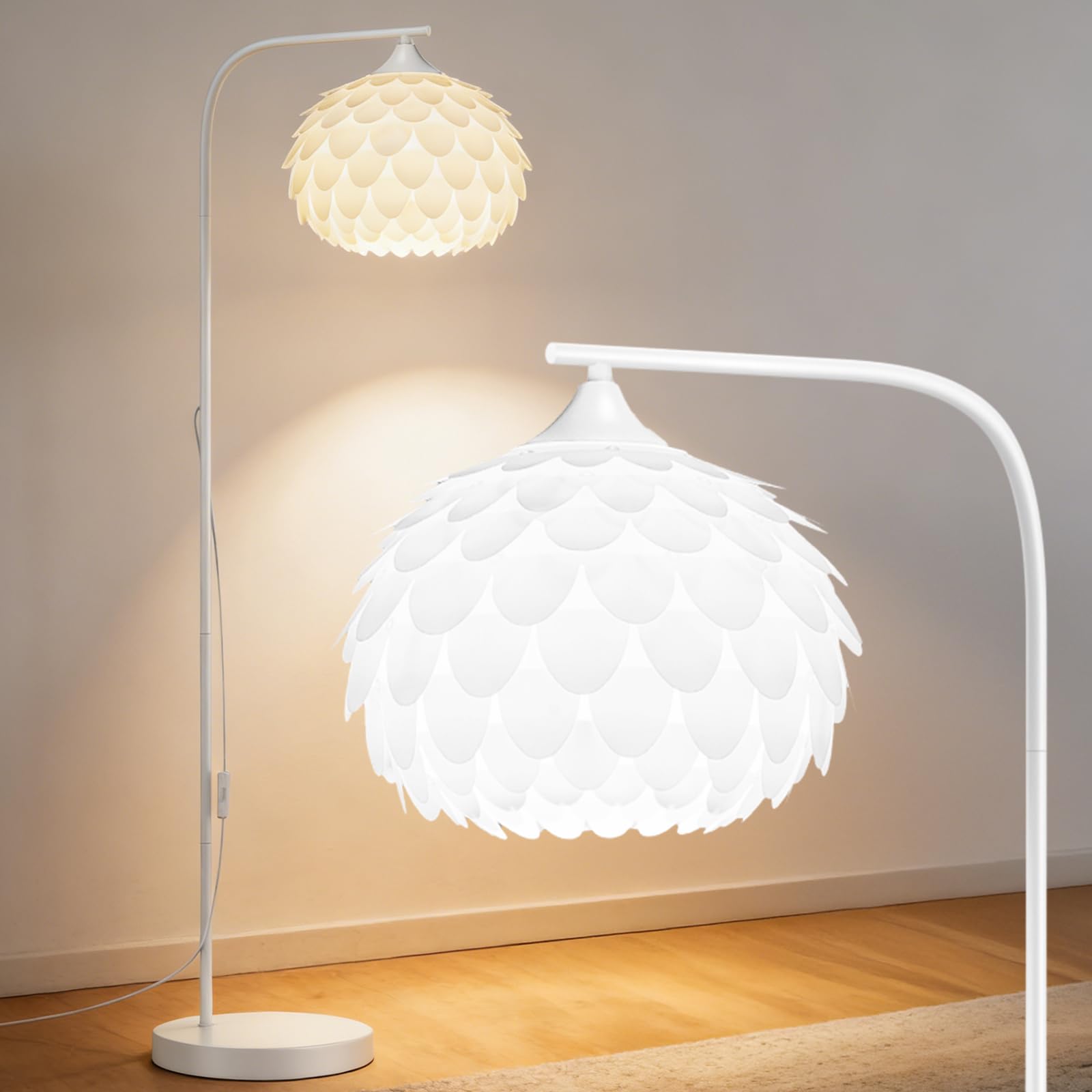 OUSFOT Lampara de Pie Salon 153CM 230V, E27 Portalámparas, Fácil de Instalar, Blanco, para Sala de Estar, Dormitorio, Estudio 【sin Bombilla】