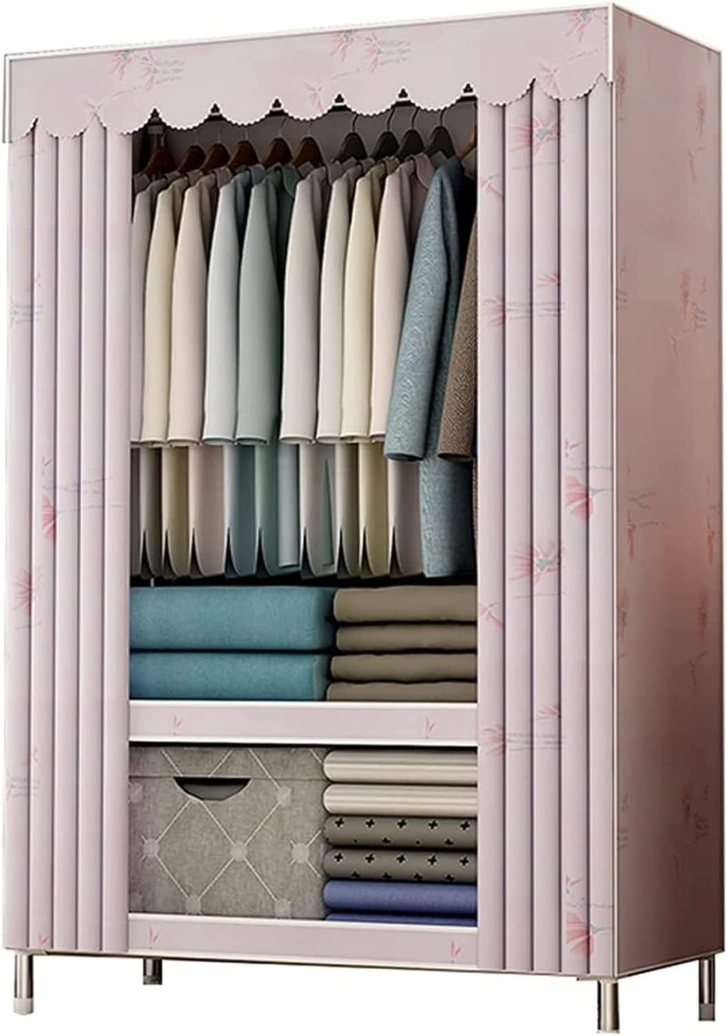 Portable Wardrobe Cloth Wardrobe Single Wardrobe,Girl Bedroom Wardrobe Storage Portable Assembly Fabric Wardrobes C,172 * 45 * 85cm Portable Cloth Hanger