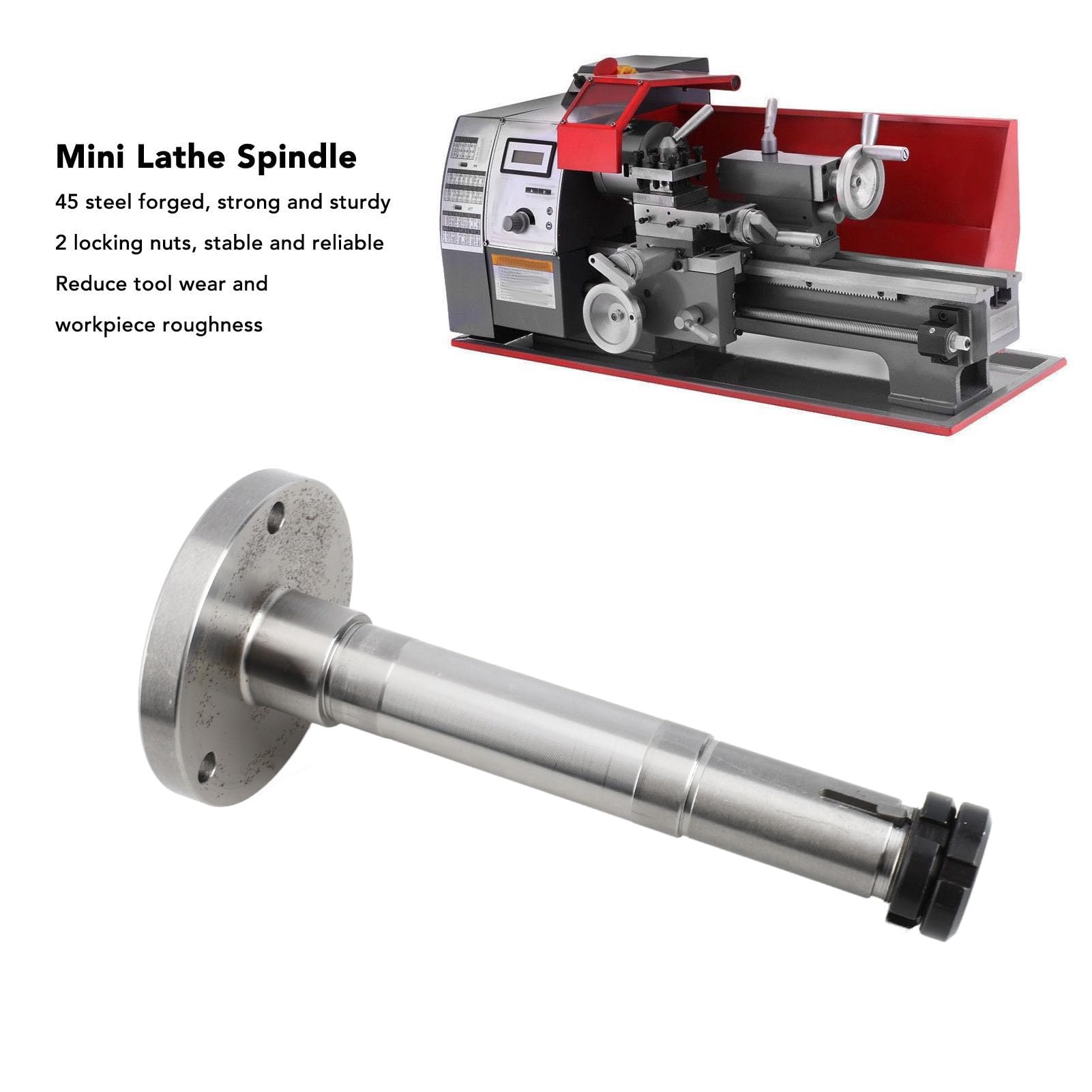 Eje de torno Xtevu, eje de acero de acero de diámetro de 20 mm, eje de reemplazo para torno MX 180D, husillo de herramienta para 7x12 8x14 180 Máquina, ensamblaje de torno de metal