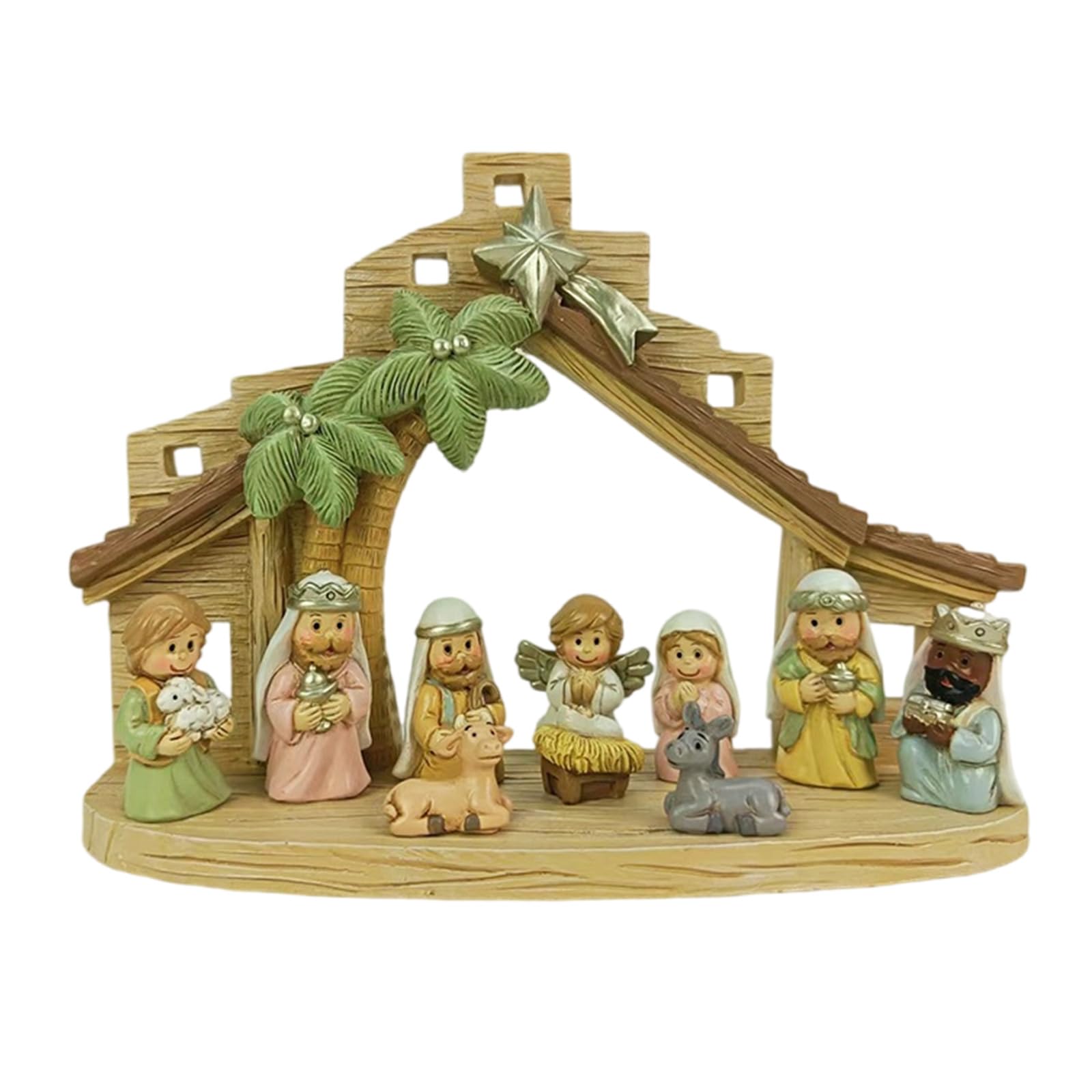 LIbgiubhy Minis Christmas Nativity Set Holy Family Resin Figurine Statue with Stable Miniature Christmas Nativity Scene Sculptures Christmas Nativity Scene Sculptures