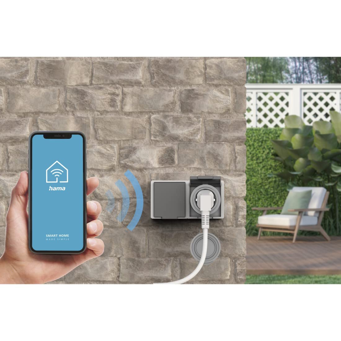 Hama Presa Wi-Fi per esterni (presa da giardino senza hub, presa Wi-Fi esterna per controllo app e vocale, illuminazione natalizia esterna, attrezzi da giardino, decorazione natalizia, resistente alle