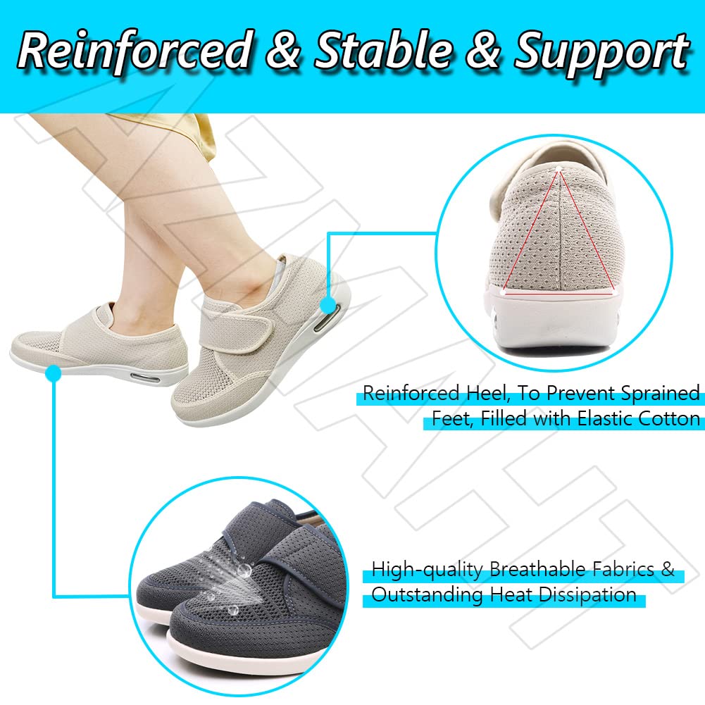 Diabetiker Schuhe Damen Luftkissen Wanderschuhe orthopädische Diabetiker Wanderschuhe orthopädische Schuhe für Damen atmungsaktiv lässig Luftkissen Schlupfschuhe,Beige,38 EU