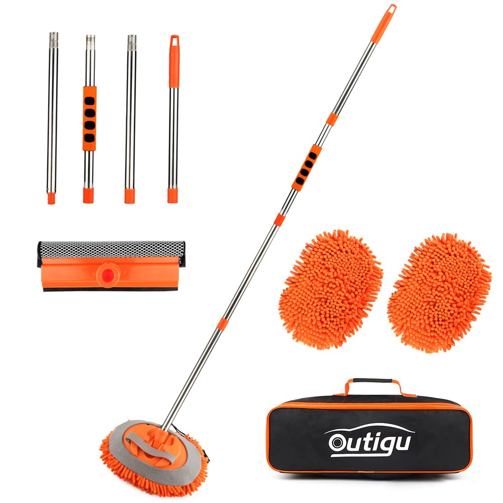 Spazzola Per Lavaggio Auto Con Manico Lungo 157 Cm - Setole Morbide Anti Graffio - Kit Completo Con Guanto, Asciugamano E Spazzole Per Ruote - 3