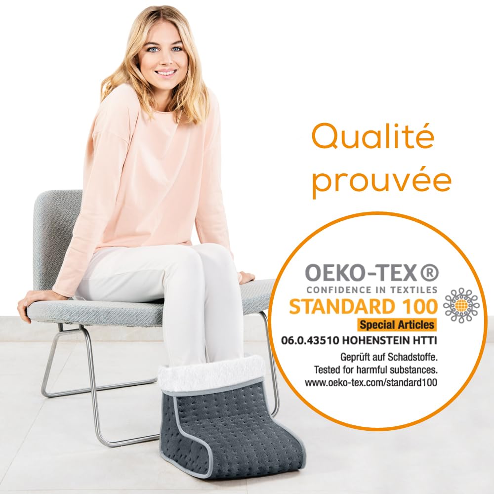 Beurer FW 20 Chauffe-pieds, avec doublure en peluche, fabriqué en Europe, chauffage électrique des pieds avec 3 niveaux de température, arrêt automatique, lavable en machine, gris