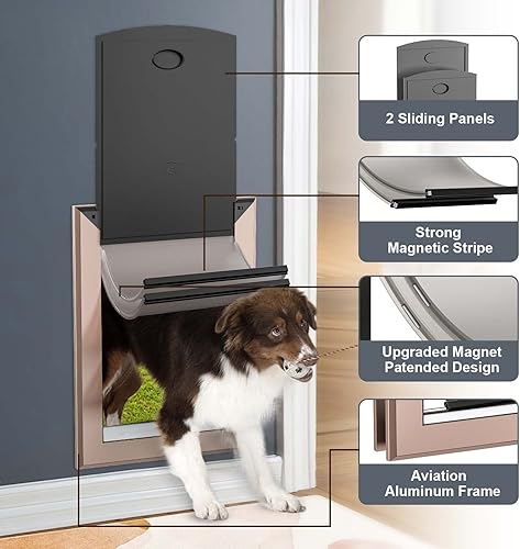 Miniatura 2 de Decormax Puerta para perro para pared, puerta de perro de bajo consumo con marco de aluminio, túnel telescópico, solapas magnéticas dobles y dos