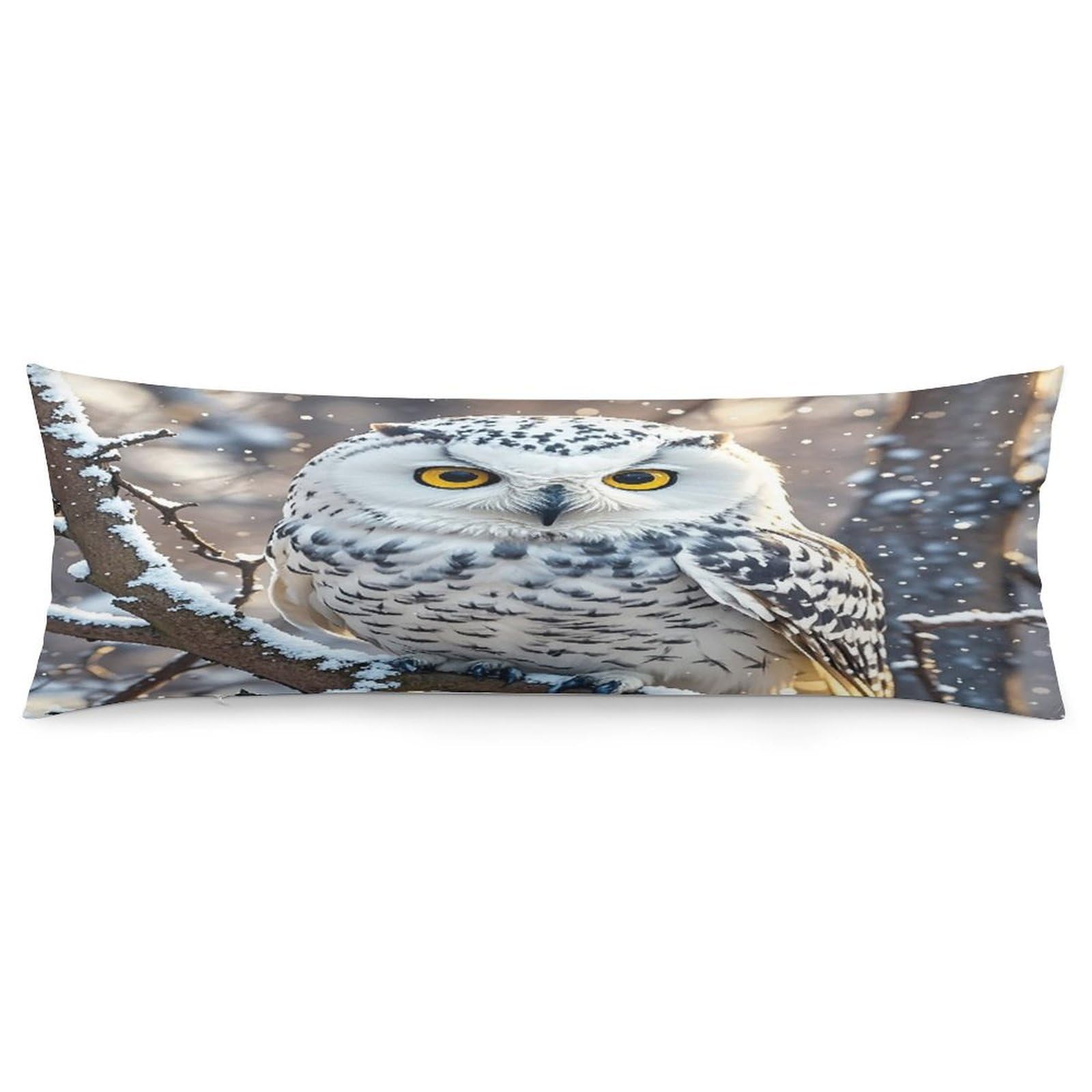 Winter White Owl Pillowcase Decorative Long Body Pillow Case Soft Breathable Body Pillow Cover Modern Large Pillowcase Cute Body Pillow Pillowcases for Bedroom Couch 18.9 X 53 Inch