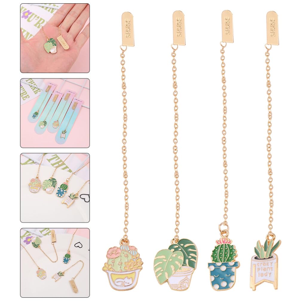 Lurrose 4pcs Metal Chain Bookmark Metal Leaf Bookmark Plant Design Decorative Reading Accessories for Book Lovers Writers Readers - Image 4