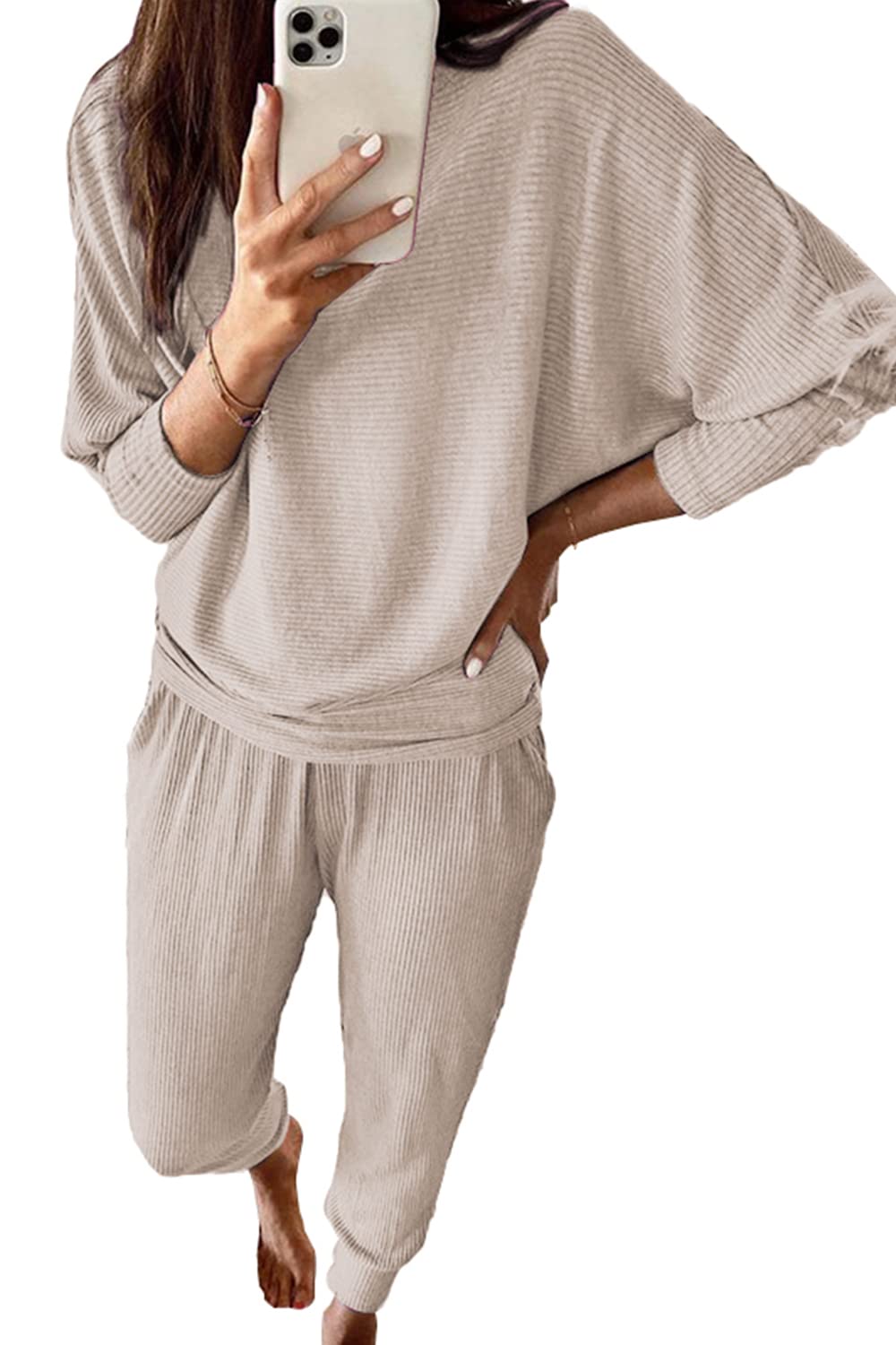 PRETTYGARDENWomen's Fashion Outfits 2 Piece Sweatsuit Solid Color Long Sleeve Pullover Long Pants