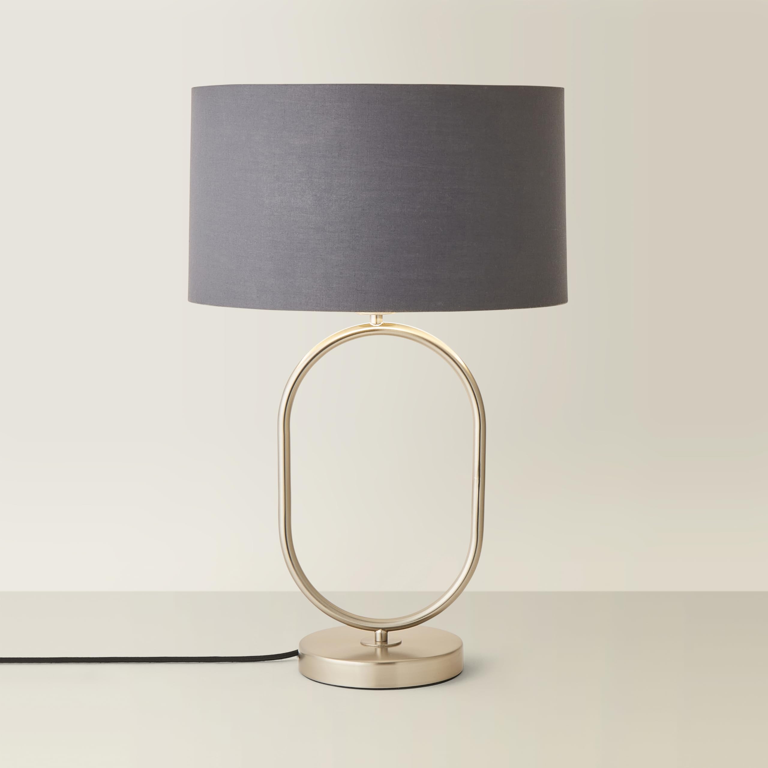 ValueLights | Antonia Charcoal with Chrome Inner Drum Shade Brushed Chrome Oval Table Lamp | Table Lamps, Home Décor & Improvement Essential