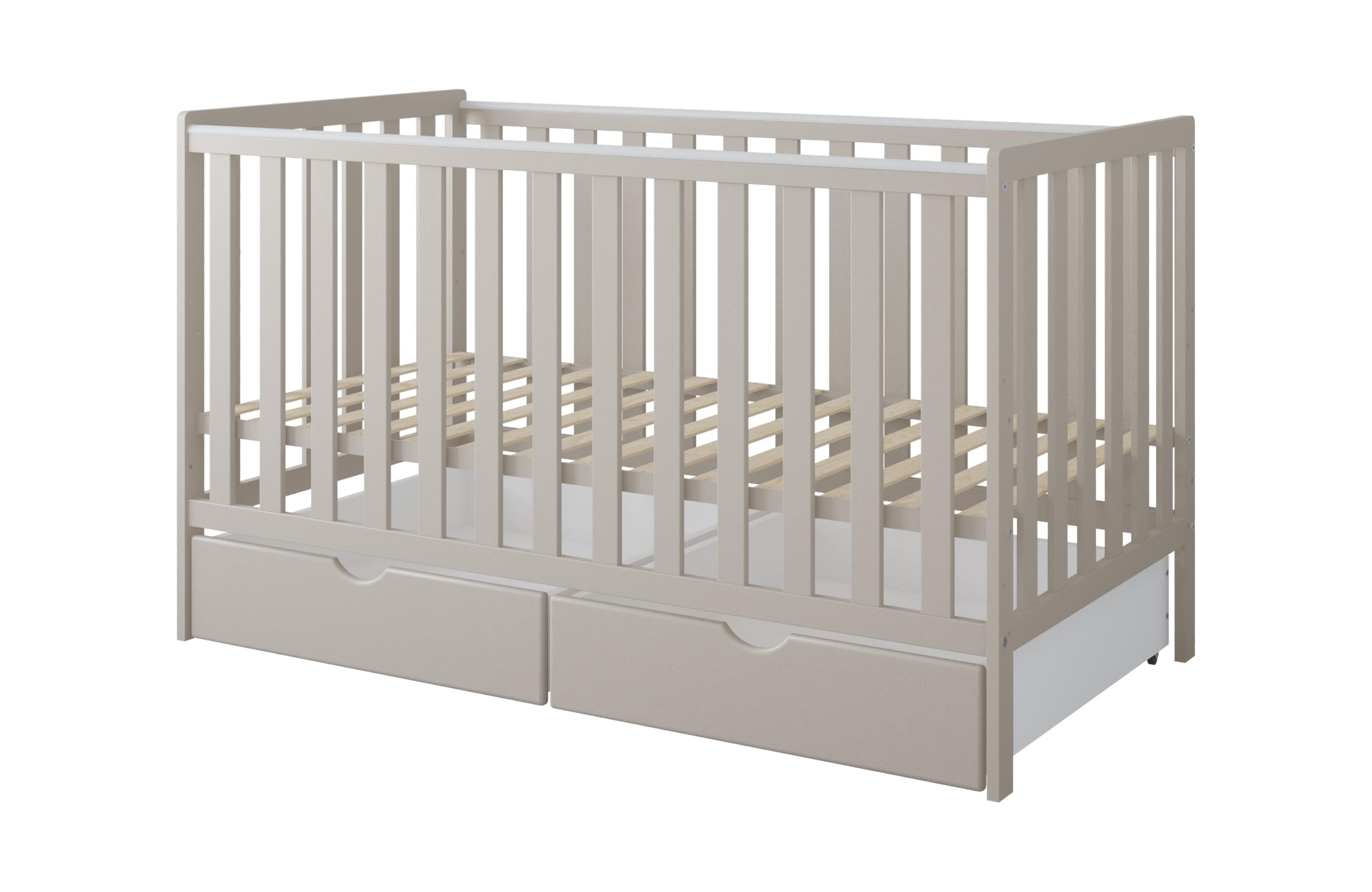 zee Cuna Bebé 140x70 cm Bambi 2 en 1 Convertible en Cama Infantil Color Cachemira con 2 Cajones Protección Mordida Ajustable 3 Alturas Cuna Madera