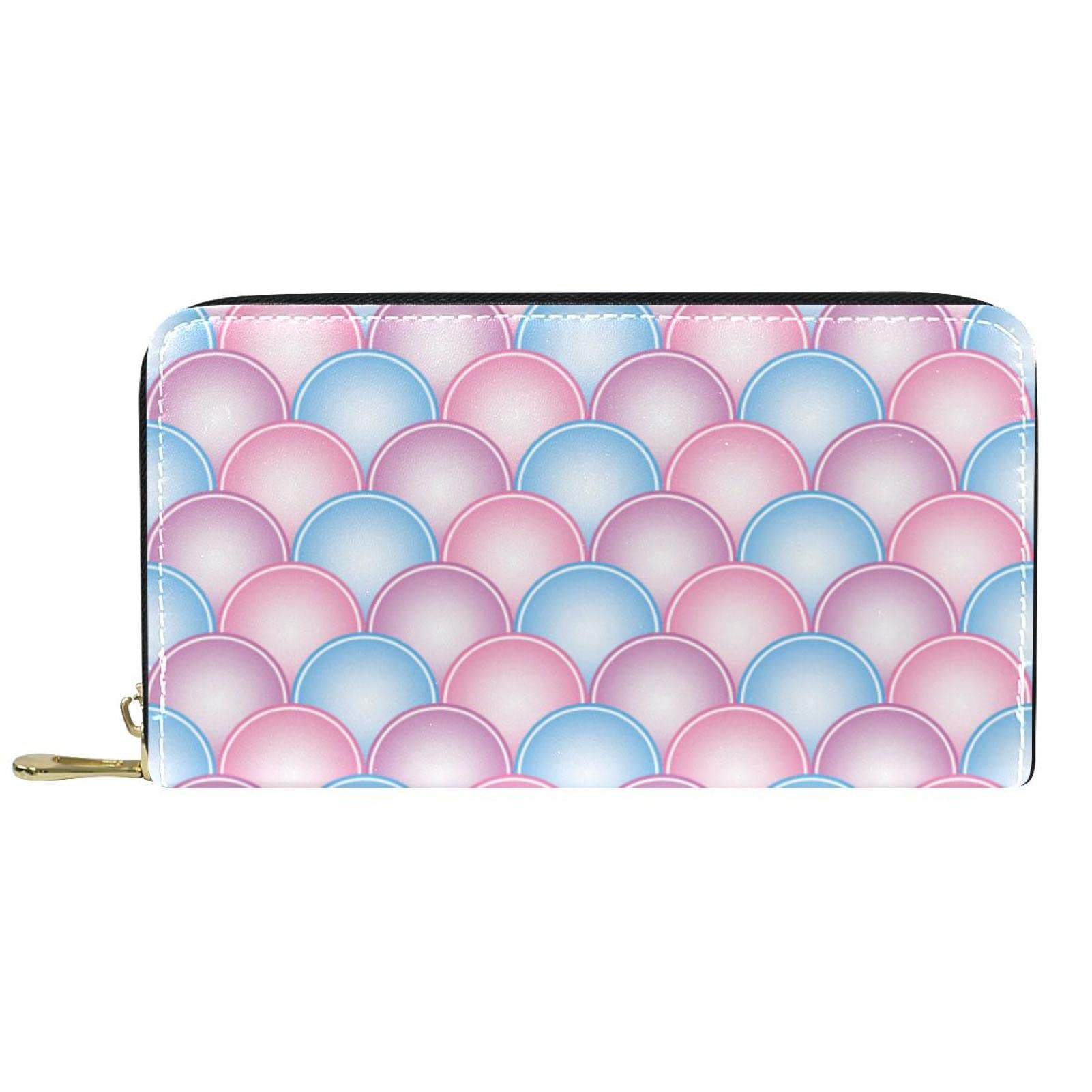 Cartera de cuero con cremallera larga con patrón de escamas de peces, Varios colores, 20.5x2.5x11.5cm/8.07x1x4.53 in, Classic
