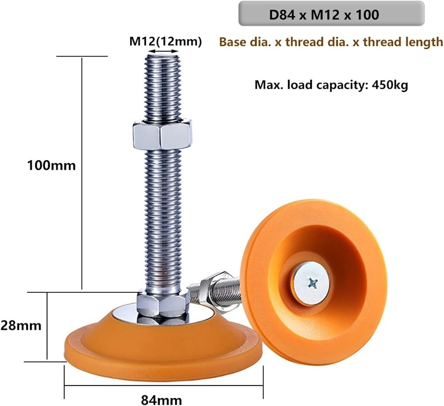 Furniture Leveling Feet,Heavy Screw, Leveling Feet4PCS Shockproof Machine Feet Levelers - Carbon Steel Heavy Duty Leveling Feet - 100mm Adjustable Feet Leveler (Size : D84xM16x100) ( Color : D84xm12x1