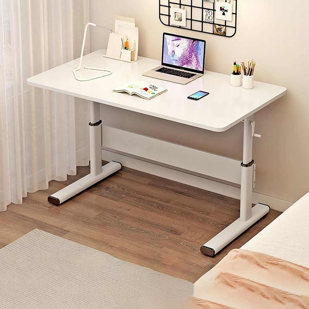 CGCSYZ Height Adjustable Desk, Manual Lift Computer Desk, Standing Desk for Home Office, White 120x60cm - Ergonomic Workstation for Enhanced Productivity (Bianco 80x60cm)