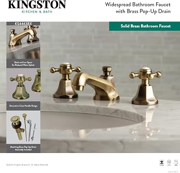 Kingston Brass KS4463BX 8 in. Widespread Bathroom Faucet, Antique Brass