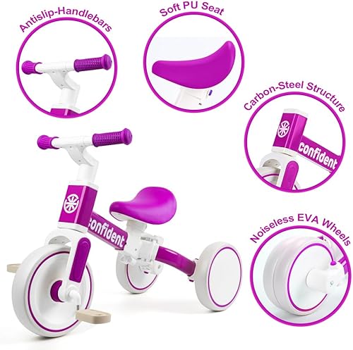 Miniatura 4 de XIAPIA Triciclos para niños de 1 a 3 años, bicicleta de equilibrio 5 en 1 con pedal extraíble, juguetes de triciclo de empuje con varilla de empuje