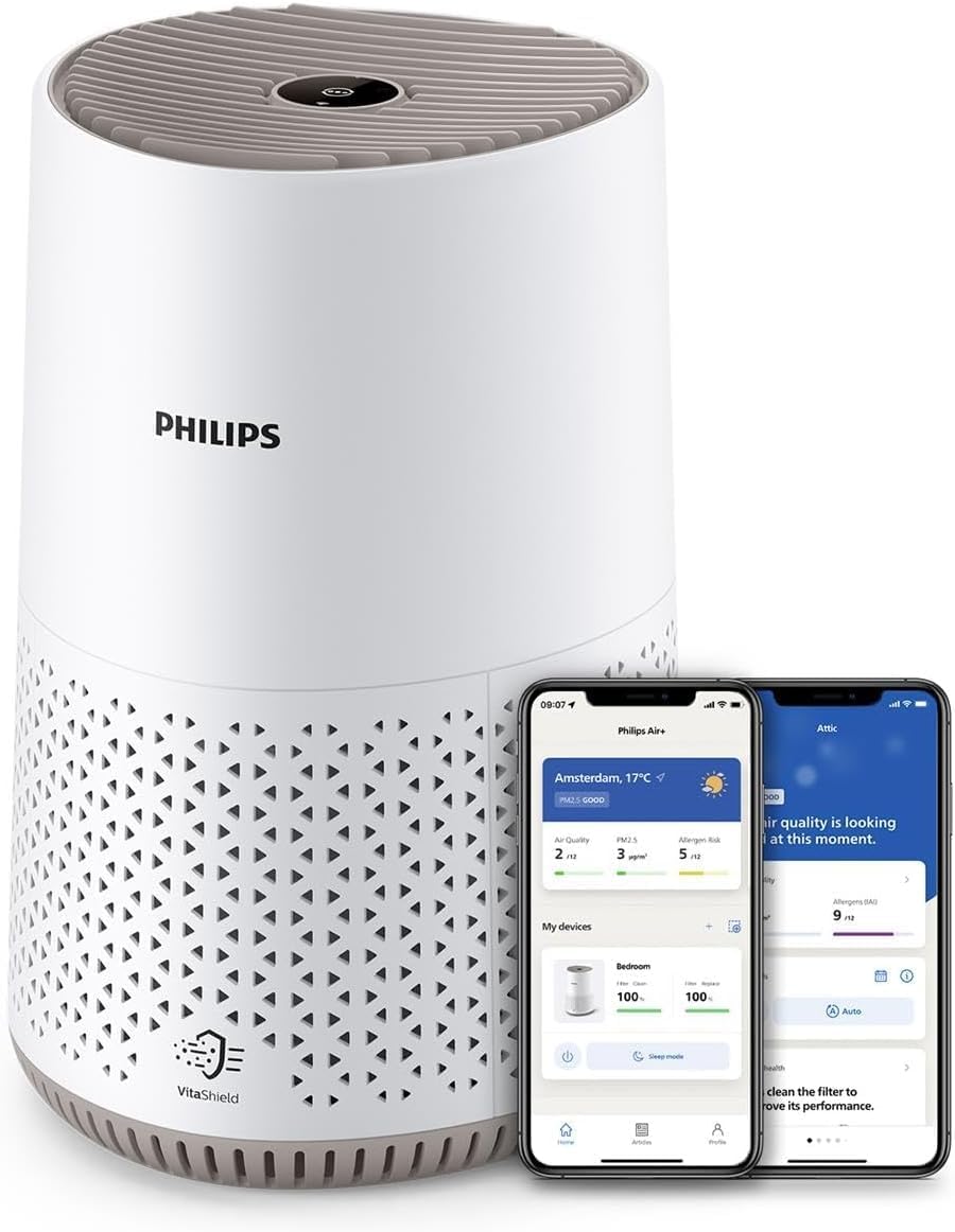 Air Purifier 600 Series, Ultra-quiet and energy-efficient, For allergy sufferers, HEPA filter removes 99.97% of pollutants, Covers up to 44m2, App control, White (AC0650/20)