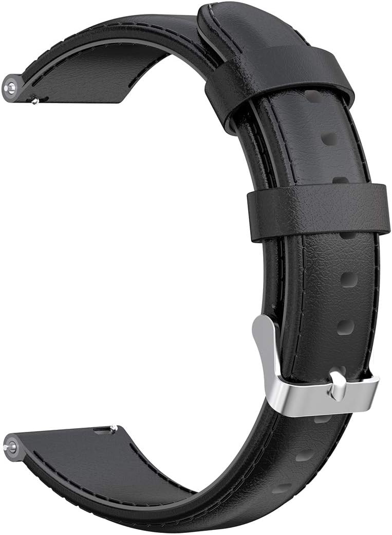 AWADUO 20mm Replacement Genuine Leather Wrist Band Strap Compatible For Garmin Forerunner 245/645, Soft And Durable(Leather Black)