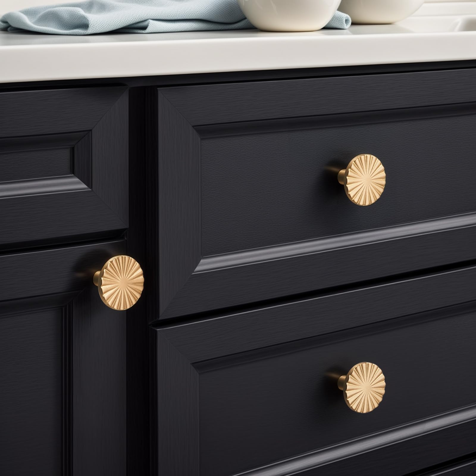 SNBTLA Solid-Brass Drawer Cabinet Knobs - 5 Pack Brushed Gold Handles Hardware For Dresser Kitchen Bedroom Bathroom - View #8