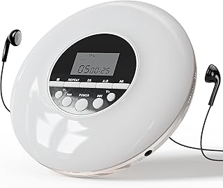 Portable CD Player, Personal Compact Music CD Walkman with Headphones, Anti-Skip and Shockproof for Home,Travel,Car, Small Discman CD Player for Kids/Students/Seniors-White
