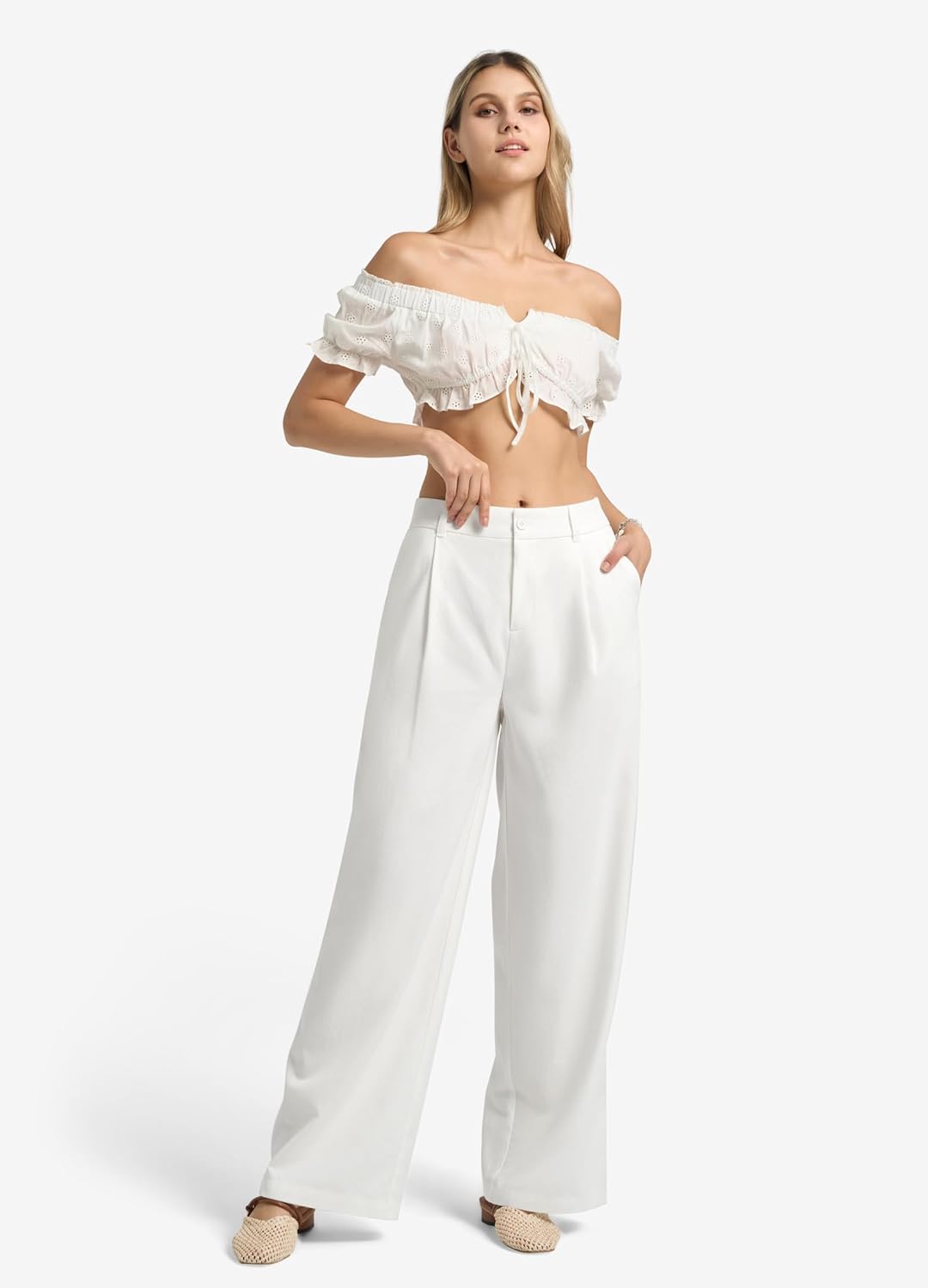 Women's Linen Pants Wide Leg Dressy Casual Beach Linen Pants Summer with Pockets 29" 31" - Image 4