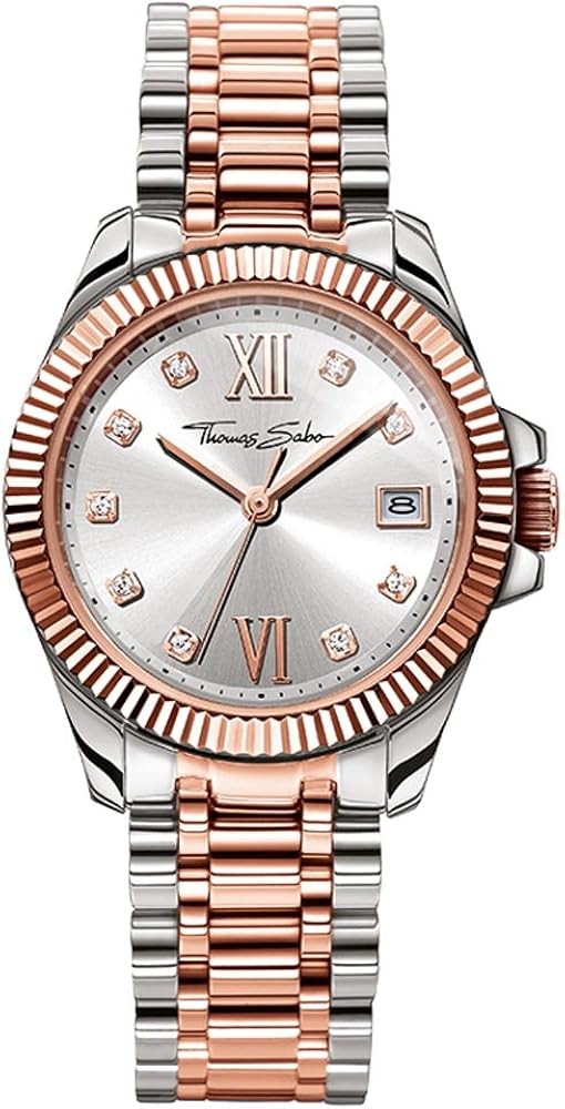 Thomas Sabo Divine Orologio da Polso, Analogico, da Donna, Cinturino Acciaio Inossidabile con Zirconio Cubico, Colore Oro Rosso/Argento Sterling