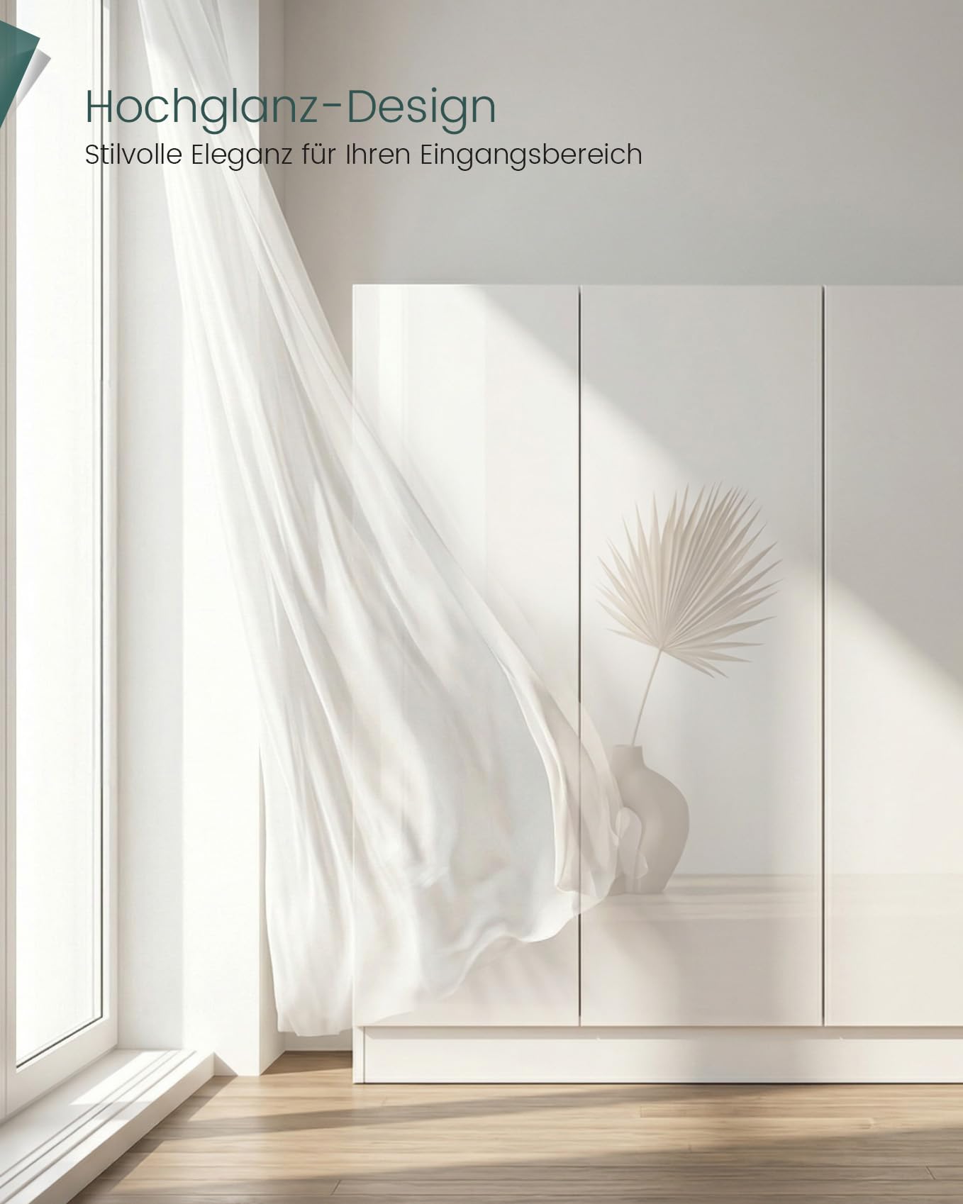 Schuhschrank Hochglanz 3 Türen (107x35x110 cm), Moderner Flurschrank Mehrzweckschrank mit Verstellbaren Einlegeböden, Grifflos Kommode für Flur Wohnzimmer, Großer Stauraum, Weiß