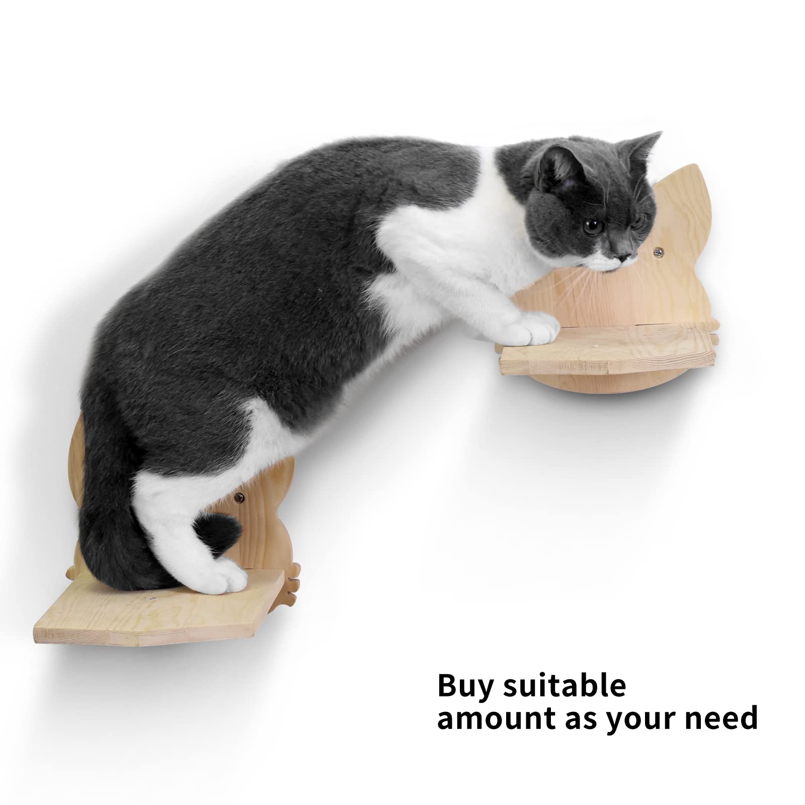 Floating Wall Shelf with Cat Scratching Mat, Solid Rubber Wood Hanging Shelves, Cat Hammock Wall Mounted Cat Shelf with Two Steps for Sleeping, Playing, Climbing, and Lounging 3