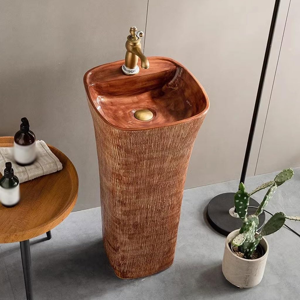 Outdoor Column Vessel Sink Bathroom Countertop Wash Basin, Floor-Standing Pedestal Sink for Courtyard Balcony, Stylish Vanity for Modern Spaces