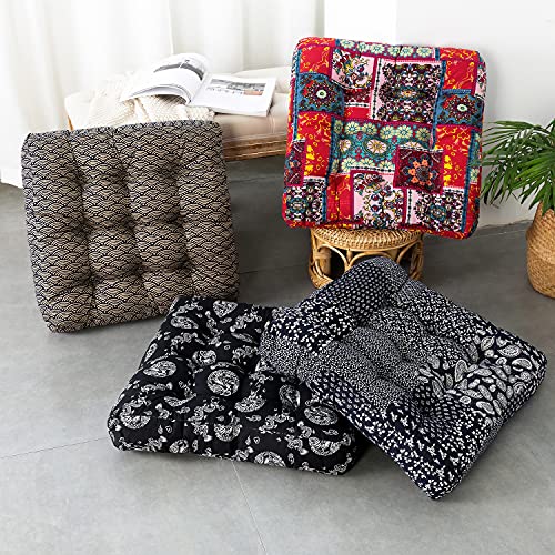 Higogogo Boho Floor Pillow, Dragon Pattern Meditation Pillow Square Seat Cushion Yoga Cushion India Seating Pad For Living Room Bedroom Balcony Garden Party Decoration, Black, 22X22 Inch #TOP1